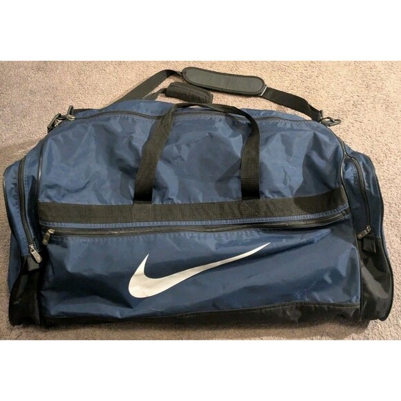 Vintage Y2K Nike Big Swoosh Logo Extra Large 32" Blue Duffle Bag - Picture 1 of 11